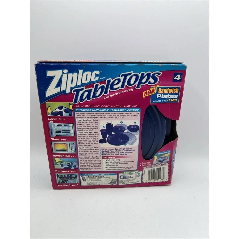 Ziploc TableTops Sandwich Plates‎ with Snap and Seal Lids NIB Sealed 4 Pack VTG